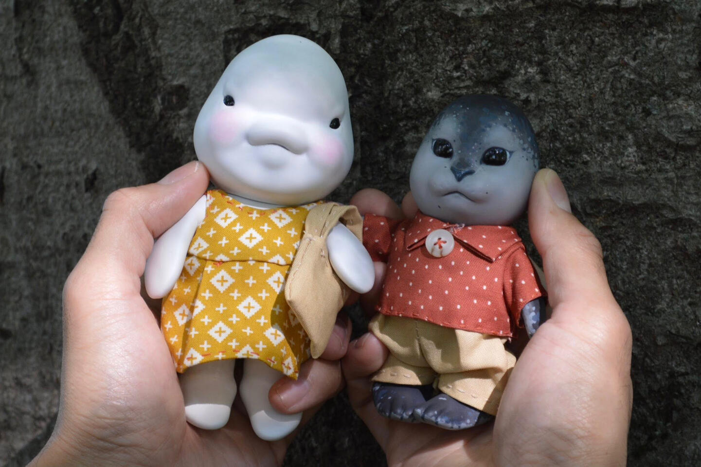 Resin dolls painted in acrylic and soft pastels. 2025.