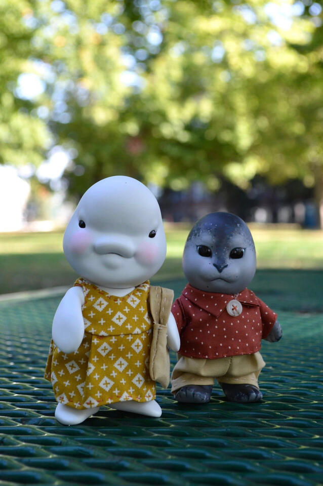 Resin dolls painted in acrylic and soft pastels. 2025.